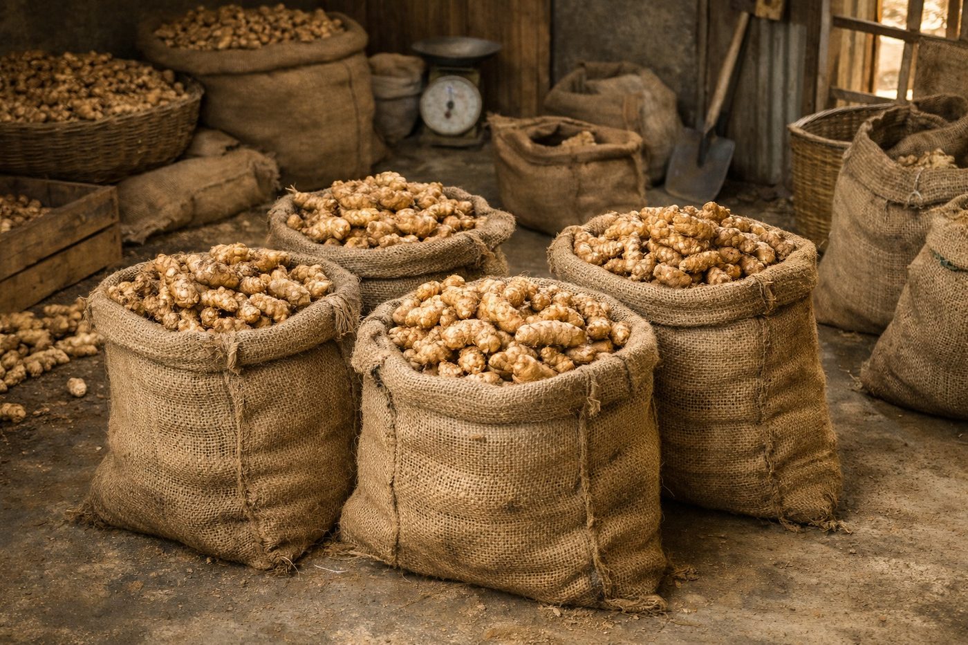 Sacs de gingembre prêts pour l'export